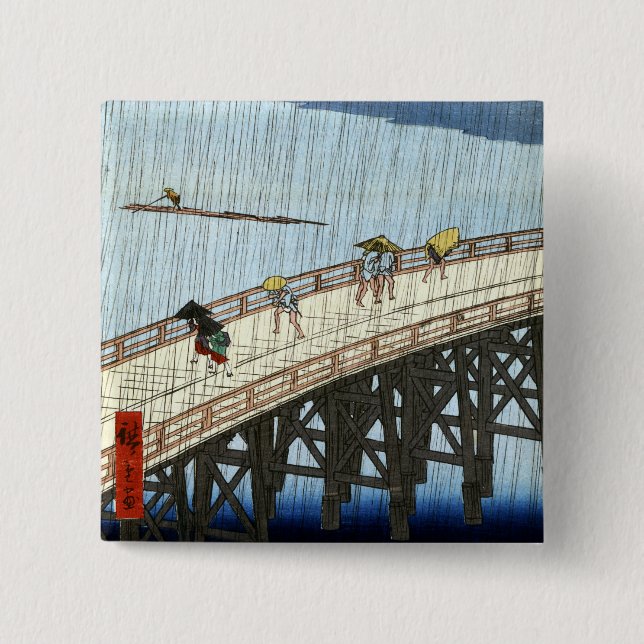 Hiroshige Sudden Shower over Shin-Ōhashi Bridge Knapp (Framsida)