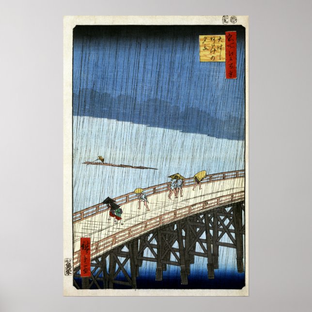 Hiroshige Sudden Shower over Shin-Ōhashi Bridge Poster (Framsidan)