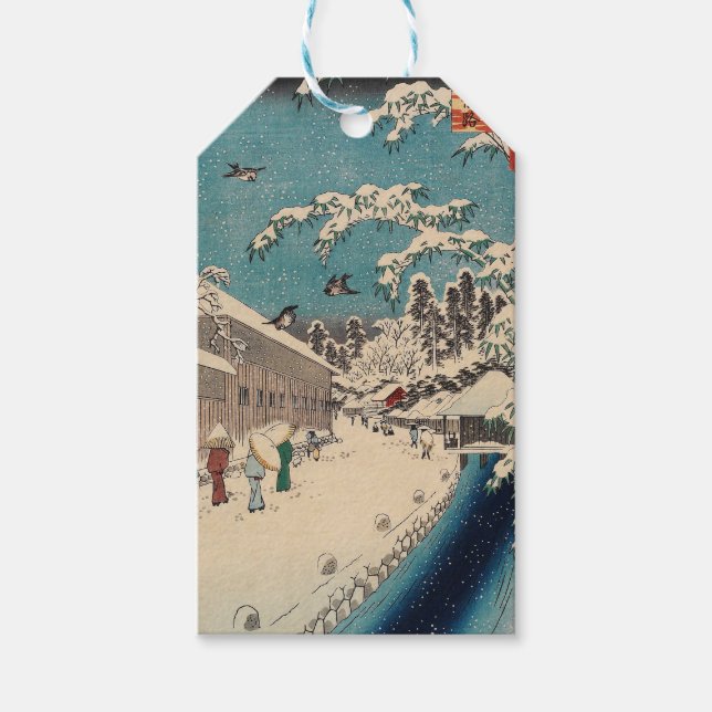 Hiroshige vinterlandskap japan land presentetikett (Framsidan)