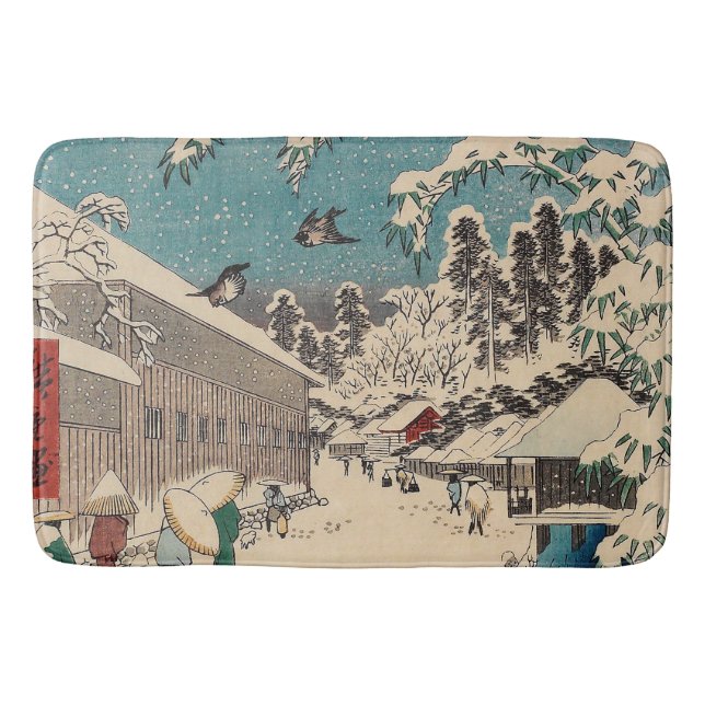 Hiroshige vinterlandskap japan ukiyo-e antikt badrumsmatta (Framsidan)