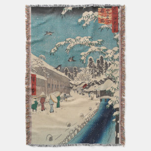 Hiroshige vinterlandskap japan ukiyo-e antikt filt