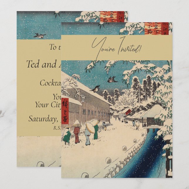Hiroshige vinterlandskap japan ukiyo-e antikt inbjudningar (Fram/baksida)