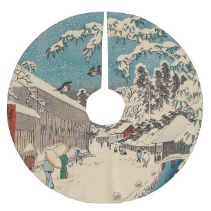 Hiroshige vinterlandskap japan ukiyo-e antikt julgransmatta borstad polyester