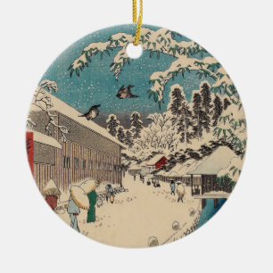 Hiroshige vinterlandskap japan ukiyo-e antikt julgransprydnad keramik