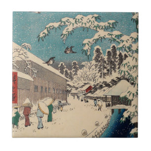Hiroshige vinterlandskap japan ukiyo-e antikt kakelplatta