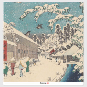 Hiroshige vinterlandskap japan ukiyo-e antikt klistermärken