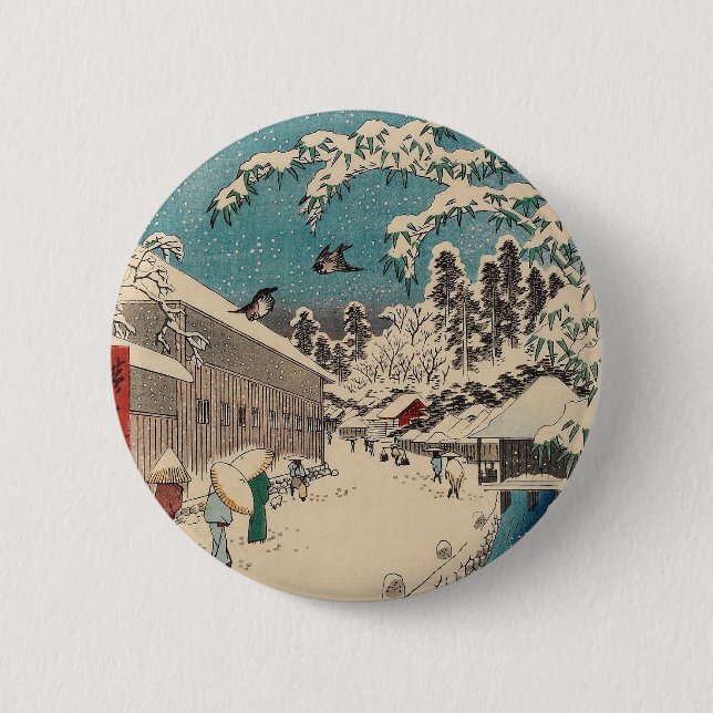 Hiroshige vinterlandskap japan ukiyo-e antikt knapp (Framsida)