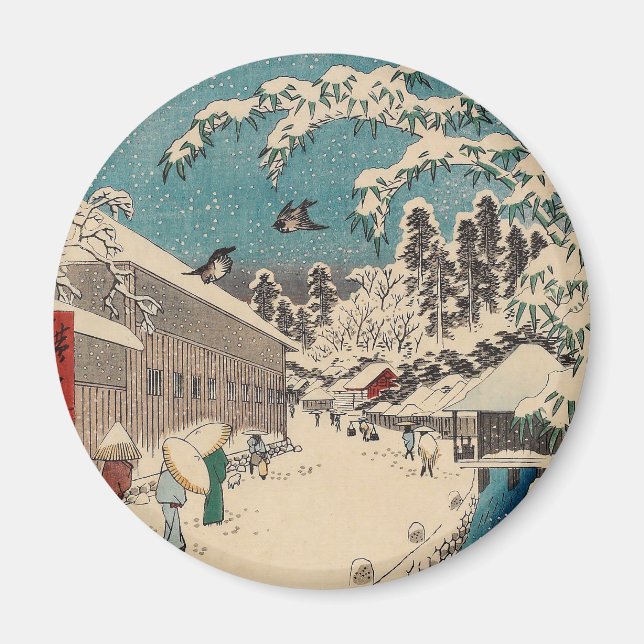 Hiroshige vinterlandskap japan ukiyo-e antikt magnet (Framsidan)