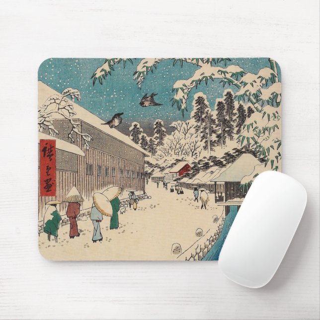 Hiroshige vinterlandskap japan ukiyo-e antikt musmatta (Med mus)
