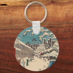 Hiroshige vinterlandskap japan ukiyo-e antikt nyckelring