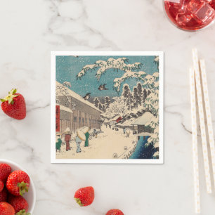 Hiroshige vinterlandskap japan ukiyo-e antikt pappersservett