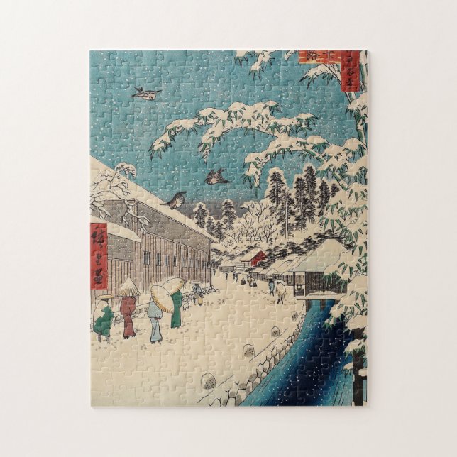 Hiroshige vinterlandskap japan ukiyo-e antikt pussel (Vertikal)