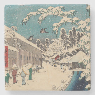 Hiroshige vinterlandskap japan ukiyo-e antikt stenunderlägg