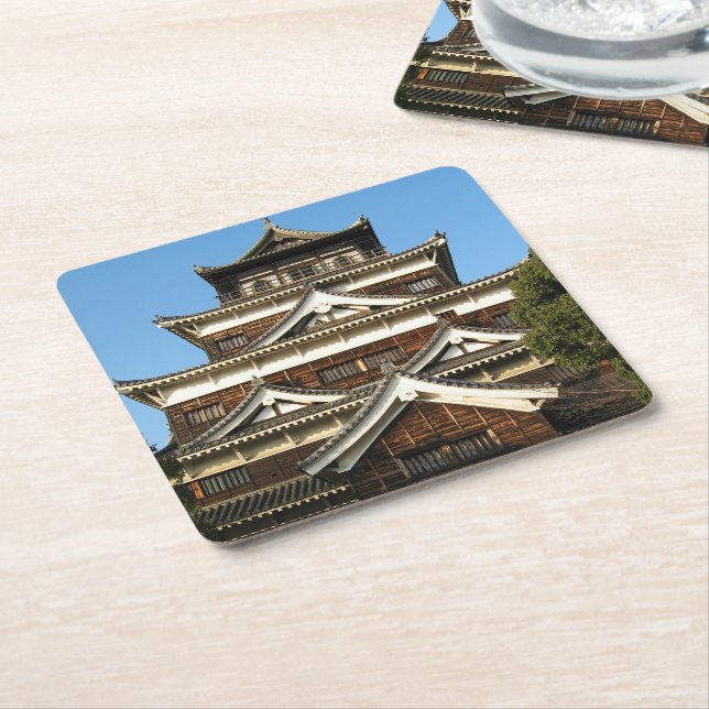 Hiroshima Castle 広 島 城, Hiroshima, Japan Underlägg Papper Kvadrat (Vinklad)