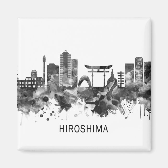 Hiroshima Japan Skyline BW Magnet (Framsidan)
