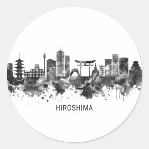Hiroshima Japan Skyline BW Runt Klistermärke