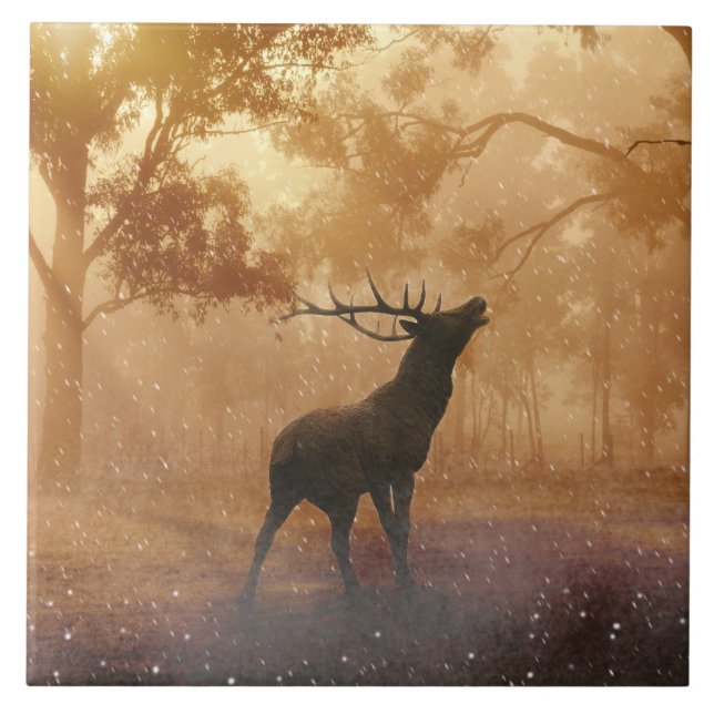 Hirsch härligt naturlandskap kakelplatta (Framsidan)