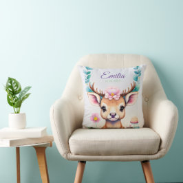 Hirsch mit Blumen - Wasserfarbe Kindermotiv Kudde