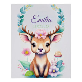 Hirsch mit Blumen - Wasserfarbe Kindermotiv Perfect Poster