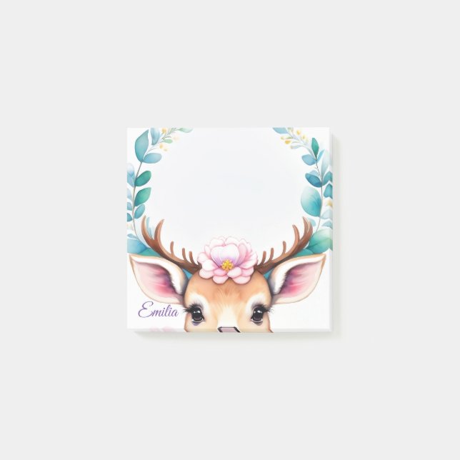 Hirsch mit Blumen - Wasserfarbe Kindermotiv Post-it Block (Framsida)