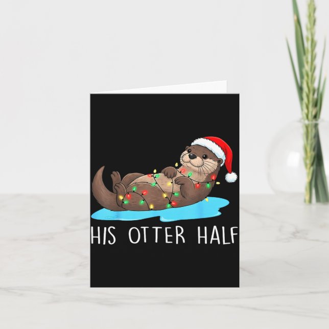 His And Her Otter Half Santa Hat Couple Christmas  Kort (Framsida)