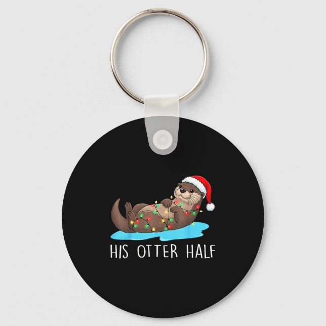His And Her Otter Half Santa Hat Couple Christmas  Nyckelring (Framsida)