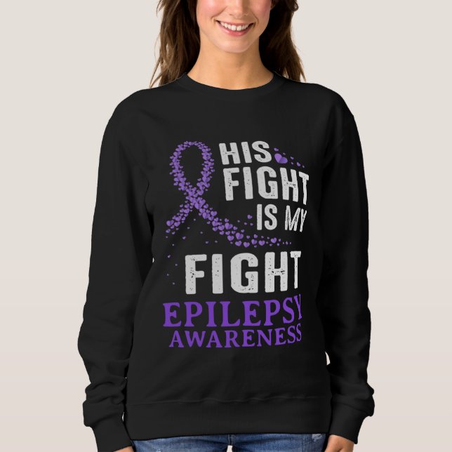 His Fight Epilepsy Awareness Purple Ribbon Epilept T Shirt (Framsida)