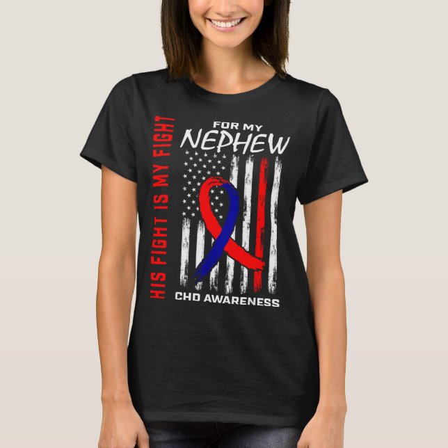His Fight Nephew Chd Awareness American Flag Graph T Shirt (Framsida)