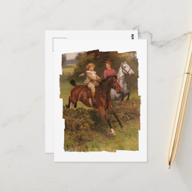 His First Fence Boy and Horse Jumping Fence Vykort (Fram/Back In Situ)