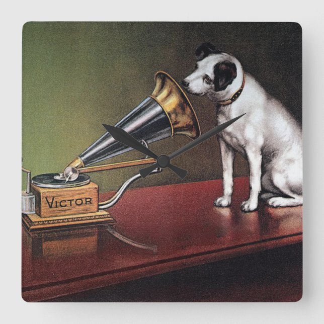 HIs Master's Voice Vintage Färg Fyrkantig Klocka (Framsida)