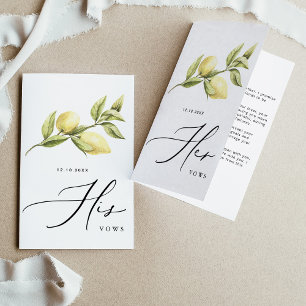HIS Vows Gult Lemon Bröllop Vows Card Meddelande