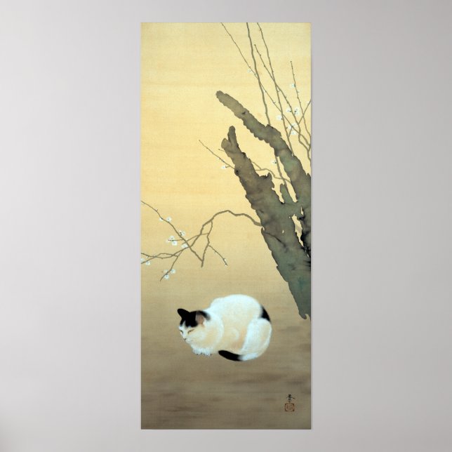 Hishida Shunso Katt- och plommonBlommar Poster (Framsidan)
