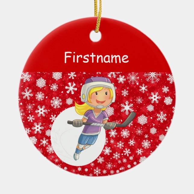Hishockeyprydel - rödvit snö julgransprydnad keramik (Framsidan)