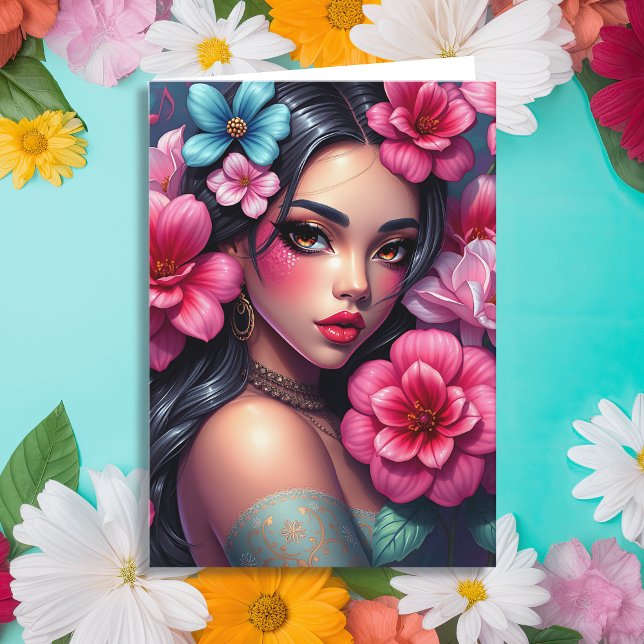 Hispanic Anime Girl | Att tänka på dig Kort (Skapare uppladdad)