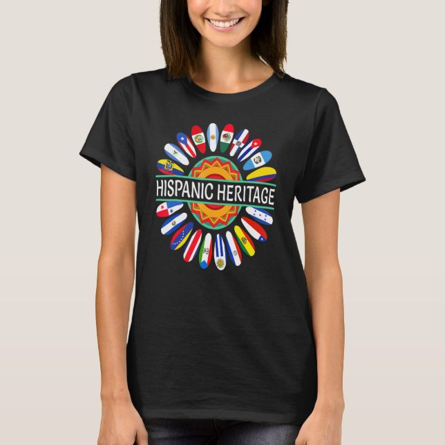 Hispanic Countries Flags Sunflower Hispanic Herita T Shirt (Framsida)