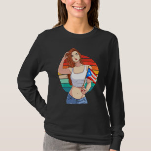 Hispanic Flicka Boricua Stolthet Puerto Rico Flagg T Shirt