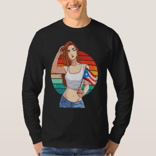 Hispanic Flicka Boricua Stolthet Puerto Rico Flagg T Shirt