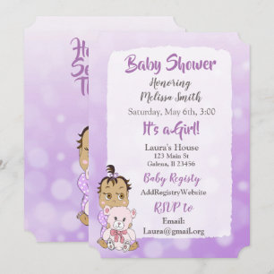 Hispanic flicka med teddybjörn baby shower inbjudningar