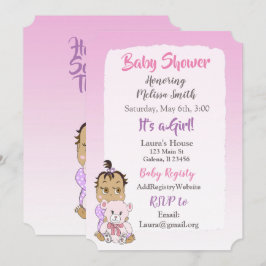 Hispanic flicka med teddybjörn baby shower inbjudningar
