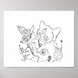 Hispanic folk art kitten färg sida poster