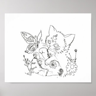 Hispanic folk art kitten färg sida poster