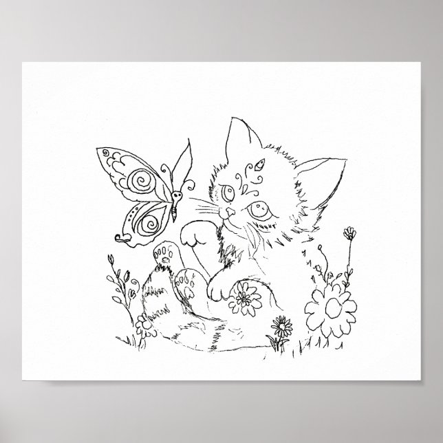 Hispanic folk art kitten färg sida poster (Framsidan)
