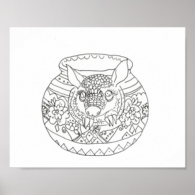 Hispanic folkart baby armadillo färg sida poster (Framsidan)