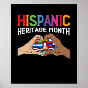 Hispanic Heritage Month Händer Heart Flaggor Poster