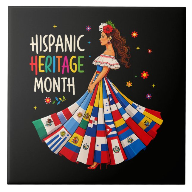 Hispanic Heritage Month Latinska Länder Flaggor Kakelplatta (Framsidan)