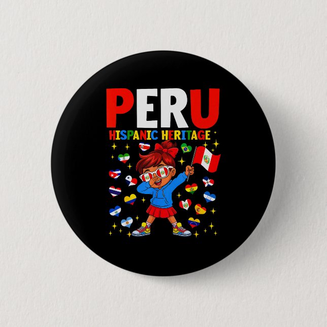 Hispanic Heritage Month Peru Flagga Peruansk Tjej  Knapp (Framsida)
