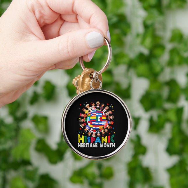 Hispanic Heritage Month Rund Silverfärgad Nyckelring (Hand)