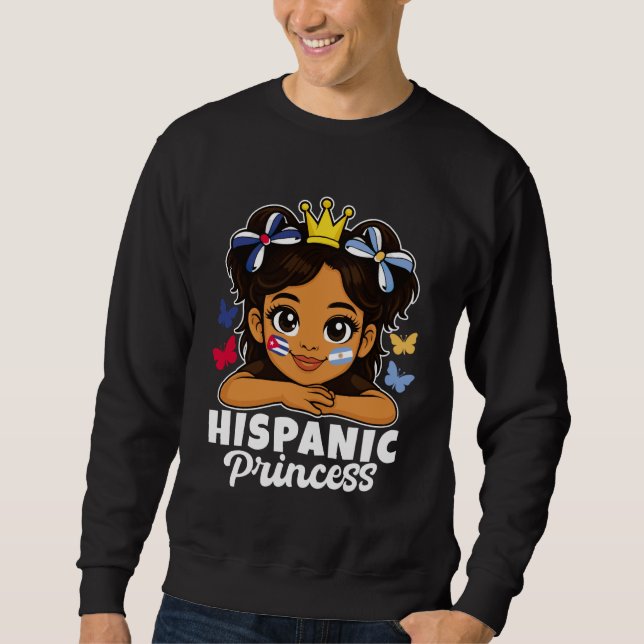 Hispanic prinsessa flicka Kuba och Argentina Flagg Lång Ärmad Tröja (Framsida)