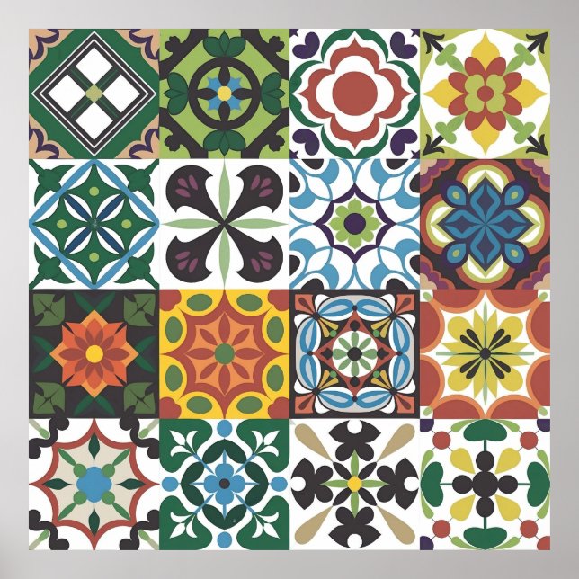 Hispanic Tile och Textile Mönster Poster (Framsidan)
