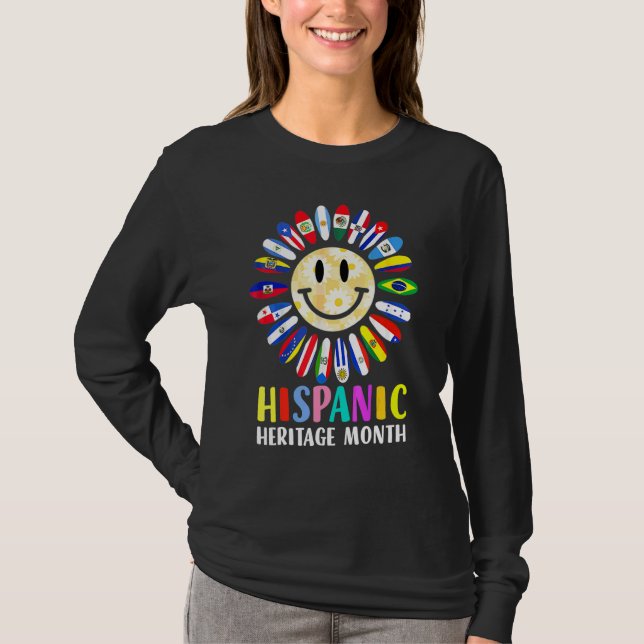 Hispanicska länders flaggor Solros Hispanicskt arv T Shirt (Framsida)
